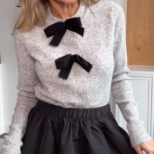 Express soft grey bow sweater cardigan